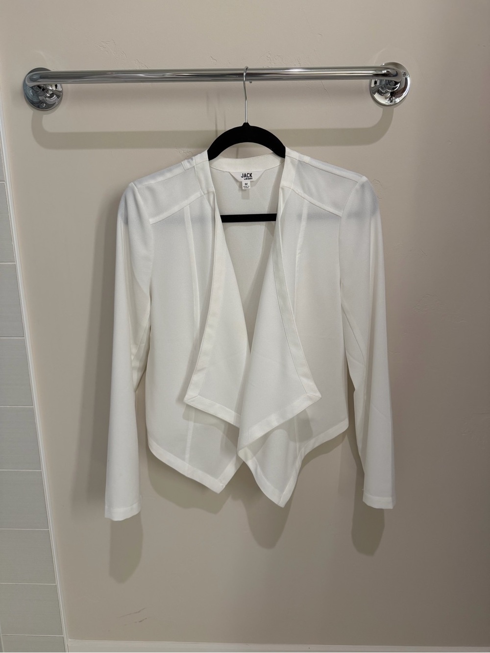 BB Dakota White Draped Open-Front Jacket